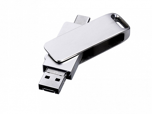 USB 3.0-флешка на 32 Гб поворотный механизм, c дополнительным разъемом Micro USB с одноцветным металлическим клипом — РПК «Прогресс»