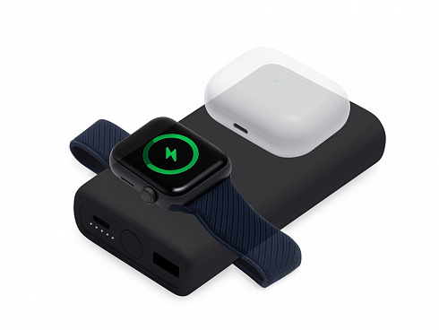 Внешний беспроводной аккумулятор 2-в-1 с функцией зарядки Apple Watch, QC/PD AtomIQ, 10000 мАч, черный — РПК «Прогресс»