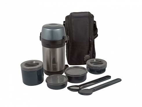Термос из нерж.стали с пластиковыми контейнерами и ложкой тм THERMOS JLS-1601 Food 1.6L, серый — РПК «Прогресс»