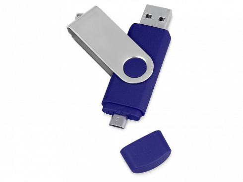 USB/micro USB-флешка 2.0 на 16 Гб Квебек OTG, синий — РПК «Прогресс»
