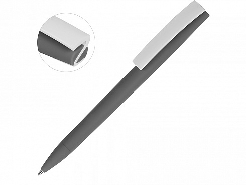 Ручка пластиковая soft-touch шариковая Zorro, серый/белый — РПК «Прогресс»