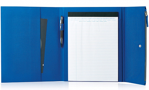 Папка А4  "PATRIX"  с блокнотом и карманом  на молнии, синяя, полиэстер 600D