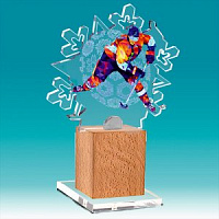 Акриловая награда на деревянной подставке Хоккей