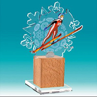 Акриловая награда на деревянной подставке Прыжки с трамплина
