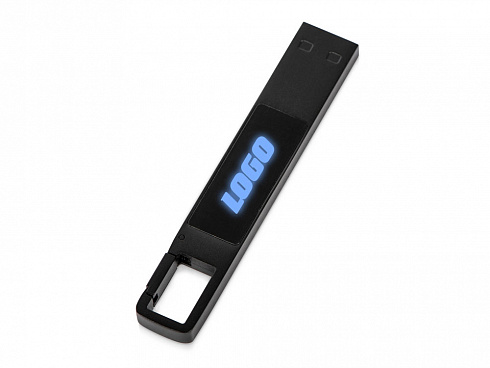 USB 2.0- флешка на 32 Гб c подсветкой логотипа Hook LED, темно-серый, синяя подсветка — РПК «Прогресс»