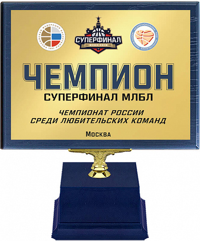 Награда с плакеткой и с УФ печатью на металле (синяя)