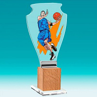 Акриловая награда на деревянной подставке Баскетбол