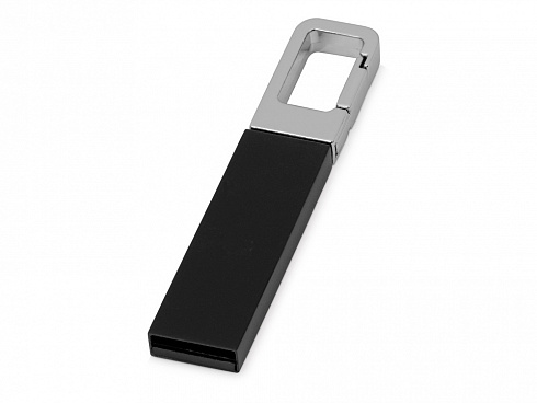 Флеш-карта USB 2.0 16 Gb с карабином Hook, черный/серебристый — РПК «Прогресс»
