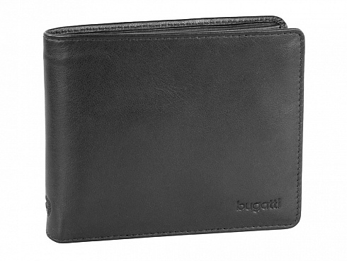 Портмоне BUGATTI ПЕРВЫЙ | PRIMO, чёрное, натуральная воловья кожа, 11,5х2х9,5 см — РПК «Прогресс»