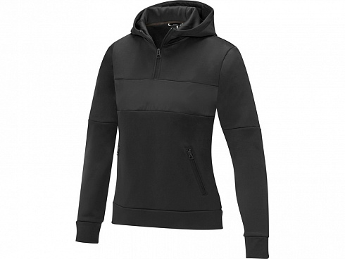 Женский свитер анорак Sayan на молнии на половину длины с капюшоном, черный — РПК «Прогресс»