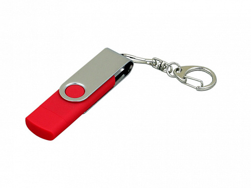 Флешка с  поворотным механизмом, c дополнительным разъемом Micro USB, 64 Гб, красный — РПК «Прогресс»