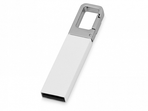 Флеш-карта USB 2.0 16 Gb с карабином Hook, белый/серебристый — РПК «Прогресс»