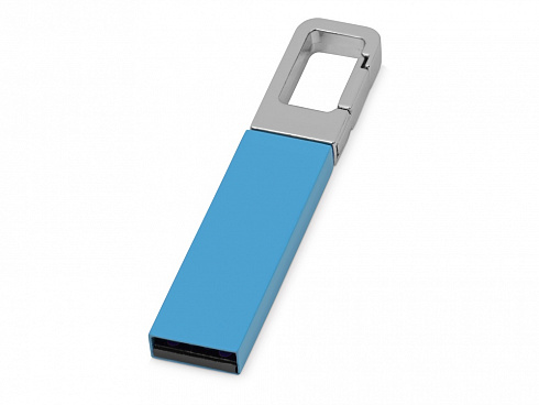 Флеш-карта USB 2.0 16 Gb с карабином Hook, голубой/серебристый — РПК «Прогресс»