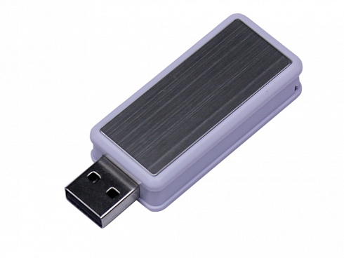 USB-флешка промо на 64 Гб прямоугольной формы, выдвижной механизм, белый — РПК «Прогресс»