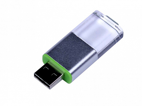 USB-флешка промо на 32 Гб прямоугольной формы, выдвижной механизм, зеленый — РПК «Прогресс»