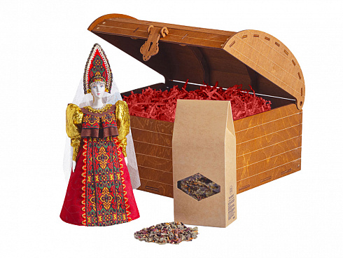 Подарочный набор: кукла фарфоровая, чай Малина с мятой, красный