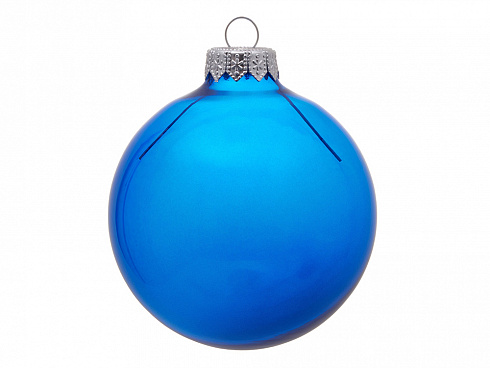 Стеклянный елочный шар Christmas bauble, синий прозрачный, с серебристым колпачком в черной коробке