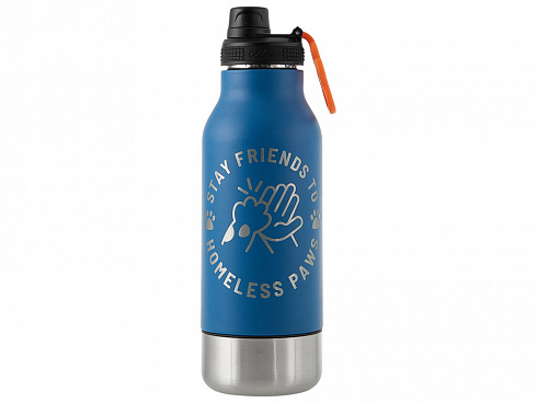Вакуумный термос Buddy 3-в-1 со съемными мисками для питомцев, 1000 мл, синий с гравировкой — РПК «Прогресс»