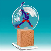 Акриловая награда на деревянной подставке Хоккей