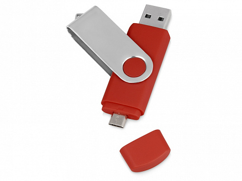 USB/micro USB-флешка 2.0 на 16 Гб Квебек OTG, красный — РПК «Прогресс»