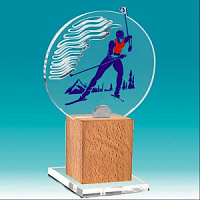 Акриловая награда на деревянной подставке Лыжный спорт