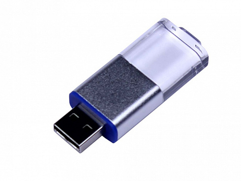 USB-флешка промо на 32 Гб прямоугольной формы, выдвижной механизм, синий — РПК «Прогресс»